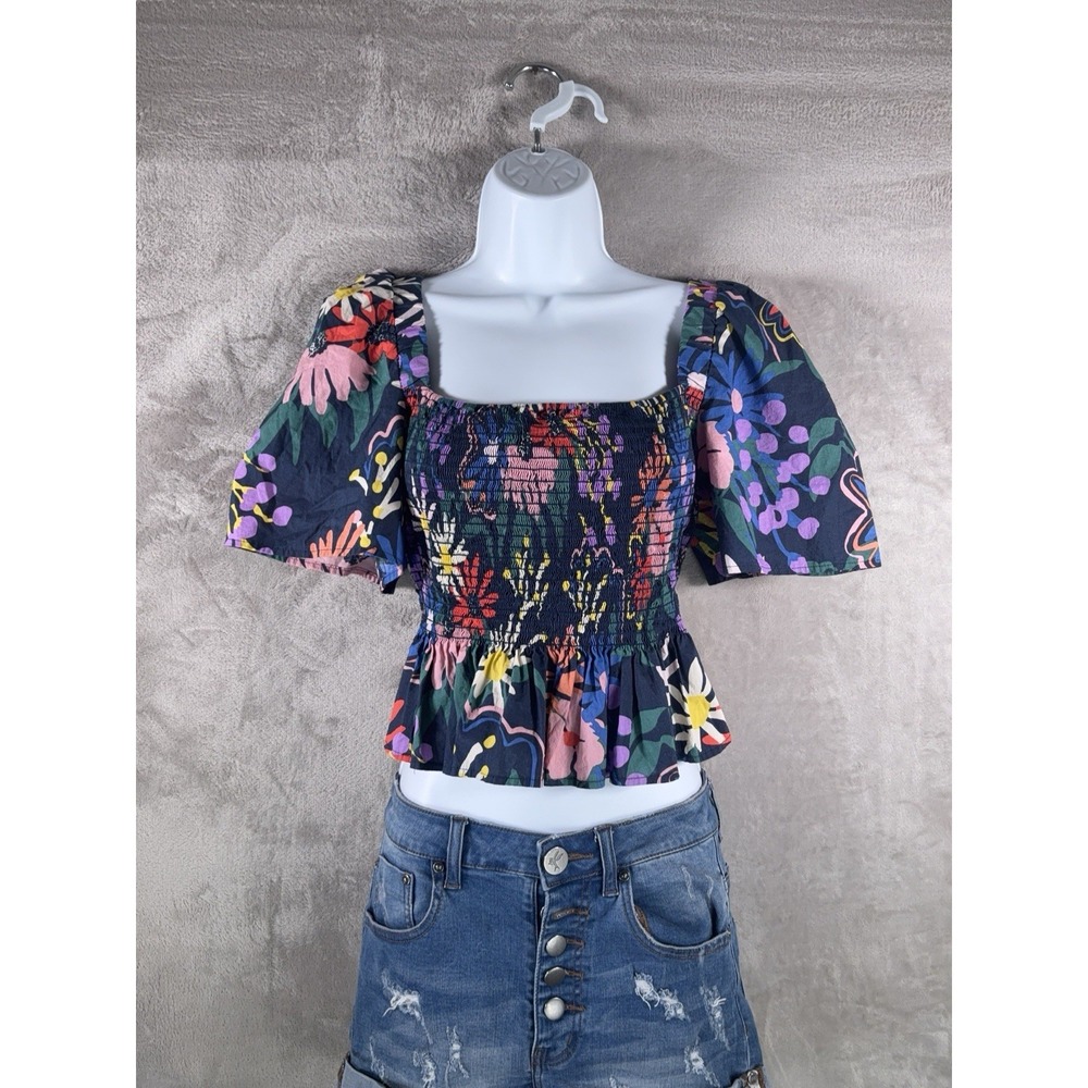 Corey Lynn Calter Blouse Womens Size Small Multicolor Floral Smocked Peplum Top